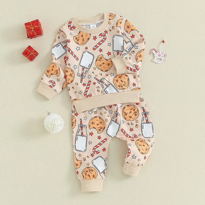 Lioraitiin 0 - 3Y Toddler Kid Girls Christmas Clothing Cookie Cane Long Sleeve Sweatshirt Elastic Pants Set Baby Clothe - CLICK TIK