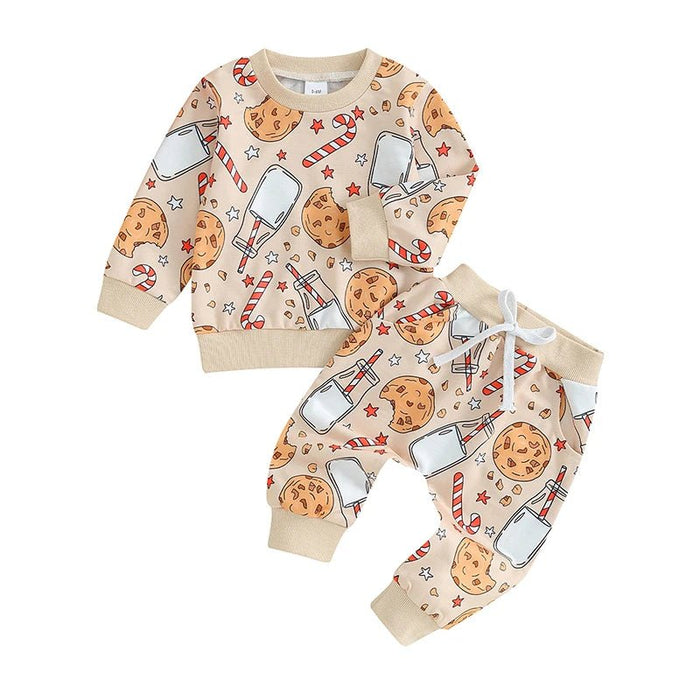 Lioraitiin 0 - 3Y Toddler Kid Girls Christmas Clothing Cookie Cane Long Sleeve Sweatshirt Elastic Pants Set Baby Clothe - CLICK TIK