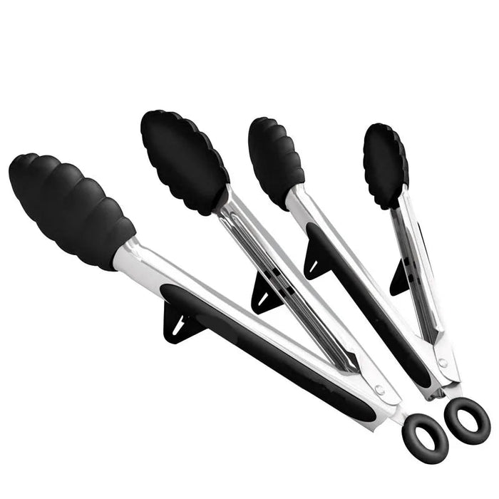 LMETJMA Kitchen Cooking Tongs Heat Resistant Stainless Steel BBQ Tong with Silicone Tips and Stand Design For Salad Grill KC0254 - CLICK TIK