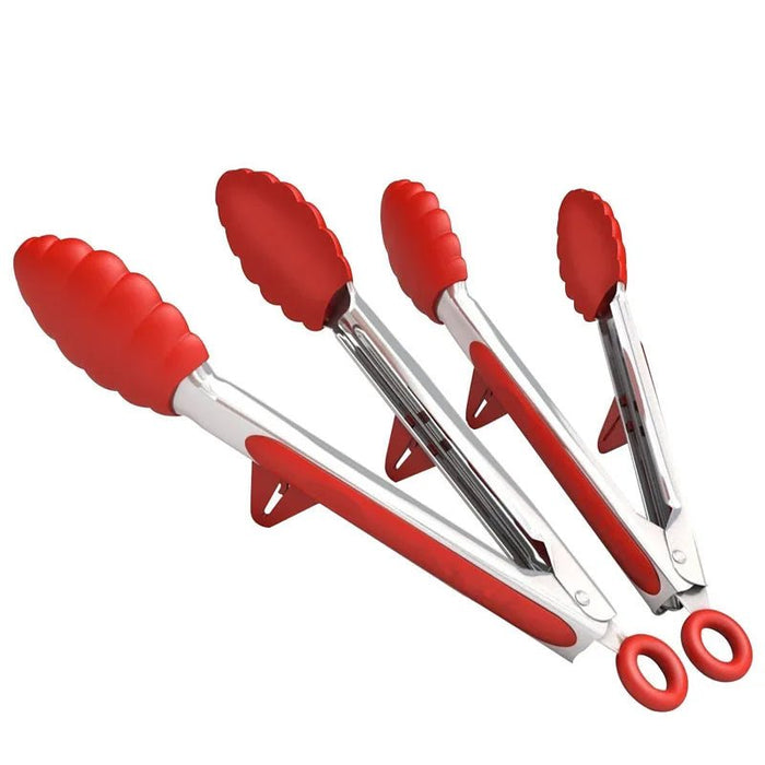 LMETJMA Kitchen Cooking Tongs Heat Resistant Stainless Steel BBQ Tong with Silicone Tips and Stand Design For Salad Grill KC0254 - CLICK TIK
