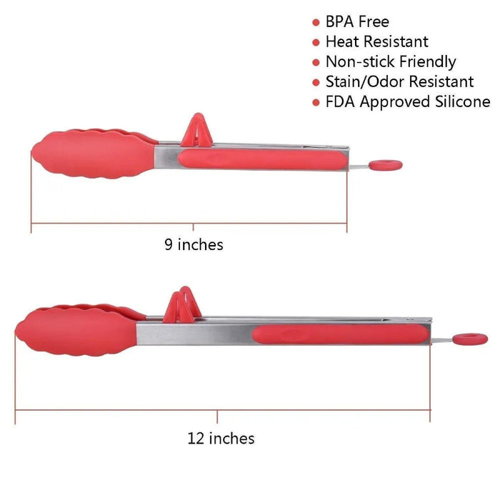 LMETJMA Kitchen Cooking Tongs Heat Resistant Stainless Steel BBQ Tong with Silicone Tips and Stand Design For Salad Grill KC0254 - CLICK TIK
