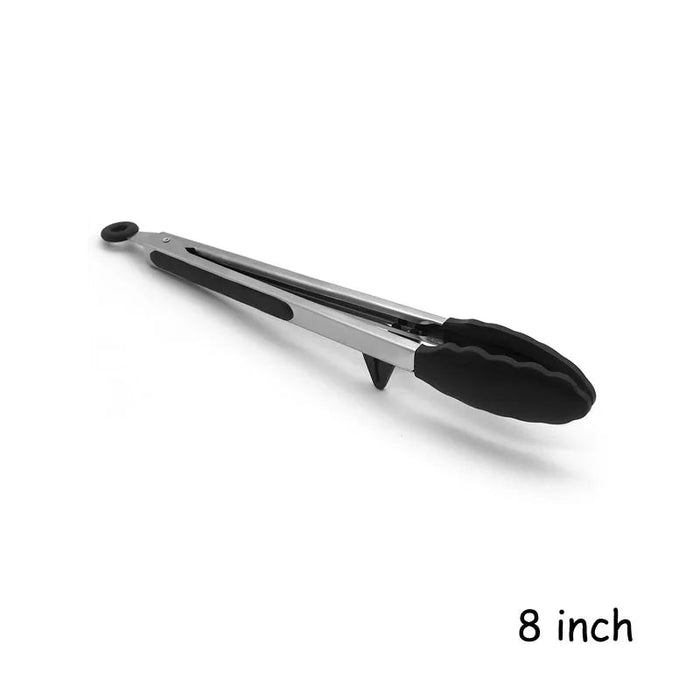 LMETJMA Kitchen Cooking Tongs Heat Resistant Stainless Steel BBQ Tong with Silicone Tips and Stand Design For Salad Grill KC0254 - CLICK TIK