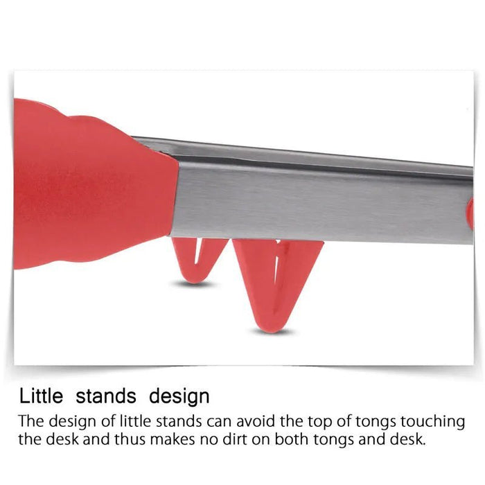 LMETJMA Kitchen Cooking Tongs Heat Resistant Stainless Steel BBQ Tong with Silicone Tips and Stand Design For Salad Grill KC0254 - CLICK TIK