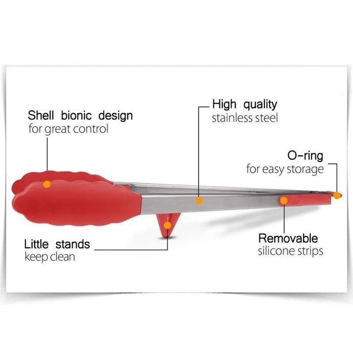 LMETJMA Kitchen Cooking Tongs Heat Resistant Stainless Steel BBQ Tong with Silicone Tips and Stand Design For Salad Grill KC0254 - CLICK TIK