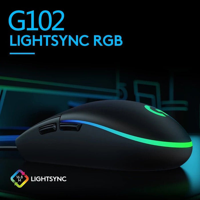 Logitech G102 Second - generation Ergonomic Gaming Mouse 6 - button 8000 DPI Wired Gaming Mouse RGB Backlit Gaming, Suitable for PC - CLICK TIK