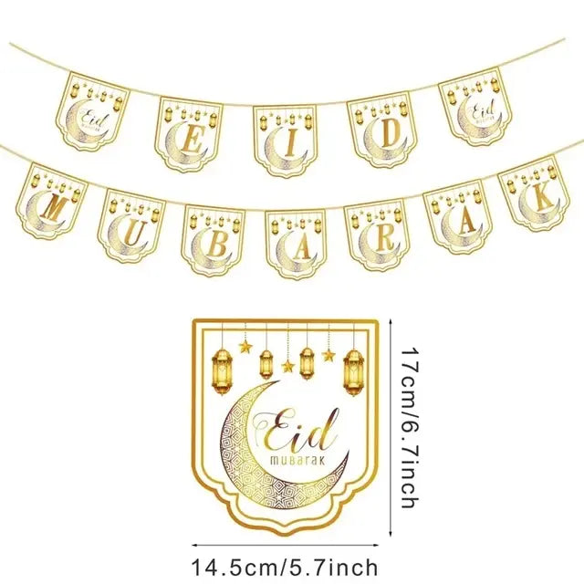 Eid Mubarak Plates Banner Balloon Tableware Ramadan Decoration 2024 Ramadan Kareem Islamic Muslim Party Decor Eid Al Adha Gifts - CLICK TIK