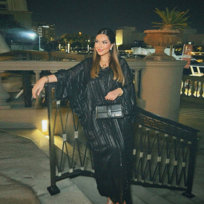 Middle East Arab Fashion Dress Black Robe Shiny Dubai Travel Robe Two - piece Set Dress Women - CLICK TIK