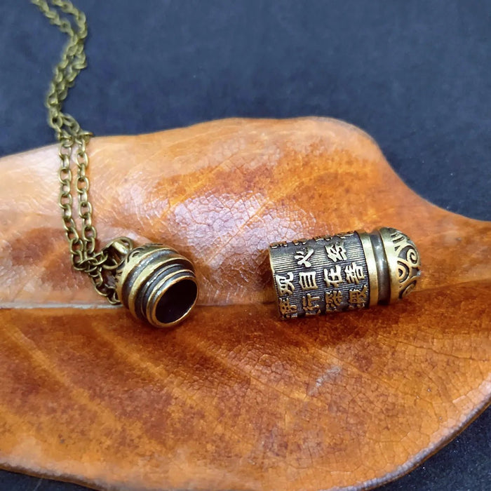 Mini Brass Spoon Jar Accessories Pendants Locket Sanskrit Mantra Embossed Necklace Urn necklace Charm Memorial Jewelry - CLICK TIK