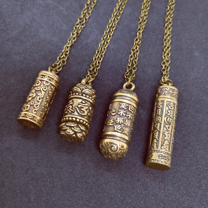 Mini Brass Spoon Jar Accessories Pendants Locket Sanskrit Mantra Embossed Necklace Urn necklace Charm Memorial Jewelry - CLICK TIK