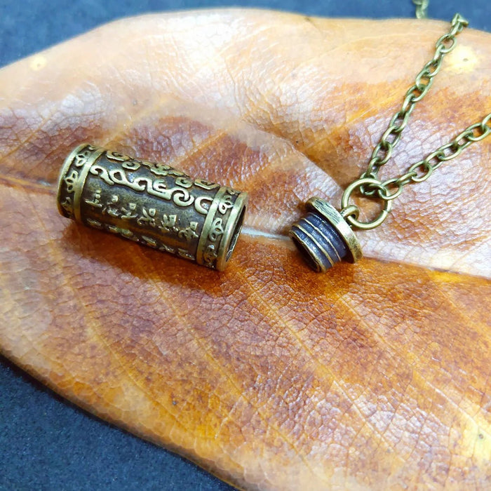 Mini Brass Spoon Jar Accessories Pendants Locket Sanskrit Mantra Embossed Necklace Urn necklace Charm Memorial Jewelry - CLICK TIK