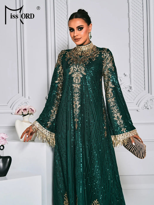Missord New Women Muslim Dress Long Sleeves Vintage Embroidered Long Dress Middle East Arabian Robe Islamic Cloth Evening Dress - CLICK TIK