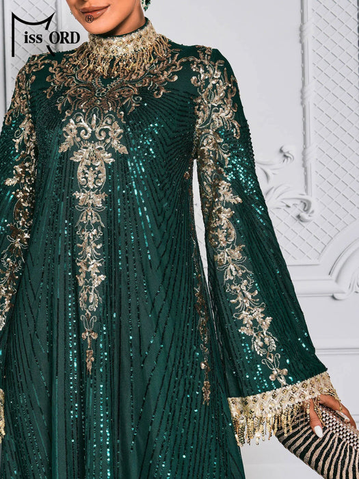 Missord New Women Muslim Dress Long Sleeves Vintage Embroidered Long Dress Middle East Arabian Robe Islamic Cloth Evening Dress - CLICK TIK