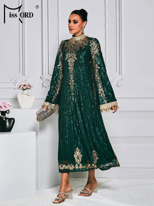 Missord New Women Muslim Dress Long Sleeves Vintage Embroidered Long Dress Middle East Arabian Robe Islamic Cloth Evening Dress - CLICK TIK