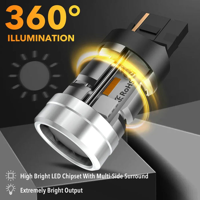 OXILAM 2Pcs WY21W LED Canbus Amber Turn Signal Light Error Free T20 7440 W21W 12V Indicator Bulb With Cooling Fan No Hyper Flash - CLICK TIK