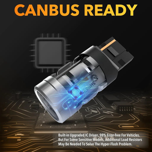 OXILAM 2Pcs WY21W LED Canbus Amber Turn Signal Light Error Free T20 7440 W21W 12V Indicator Bulb With Cooling Fan No Hyper Flash - CLICK TIK