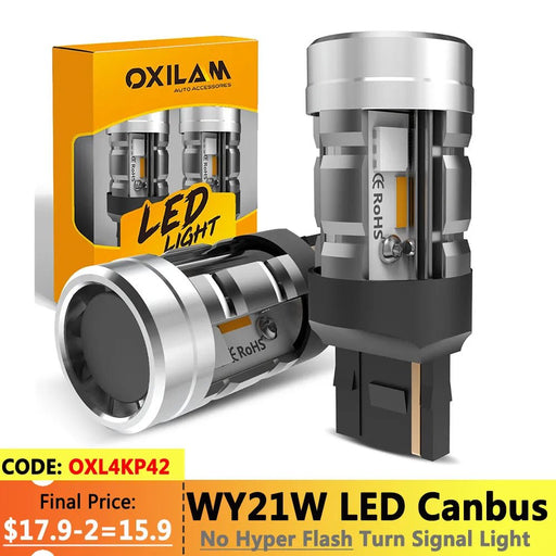 OXILAM 2Pcs WY21W LED Canbus Amber Turn Signal Light Error Free T20 7440 W21W 12V Indicator Bulb With Cooling Fan No Hyper Flash - CLICK TIK