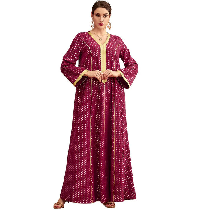 Polka Dot Bronzing Abaya for Women Loose Arabia Dubai Abaya Muslim Dress Women Dinner Evening Dress Robe De Soiree Luxe Vistidos - CLICK TIK