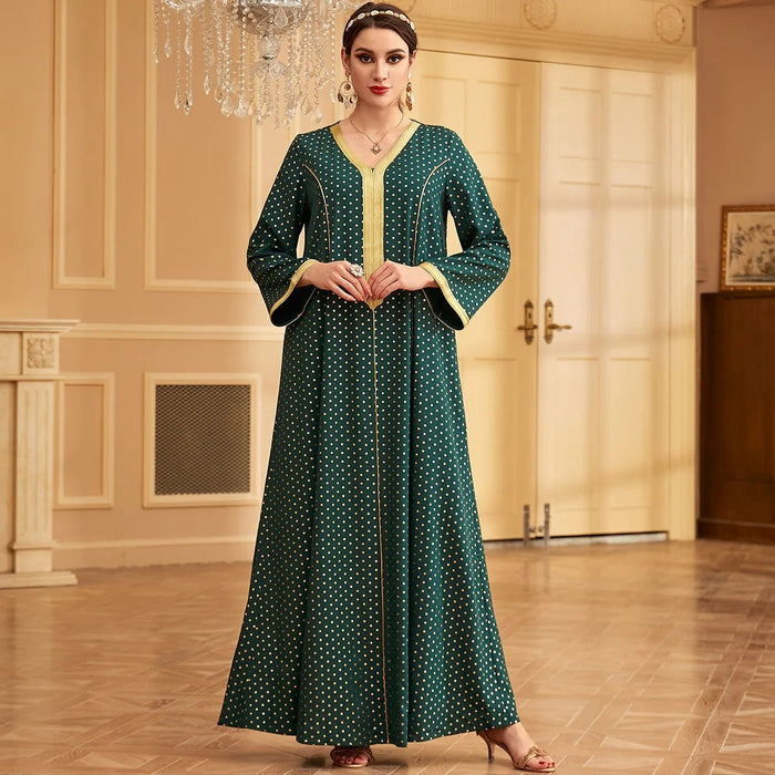 Polka Dot Bronzing Abaya for Women Loose Arabia Dubai Abaya Muslim Dress Women Dinner Evening Dress Robe De Soiree Luxe Vistidos - CLICK TIK