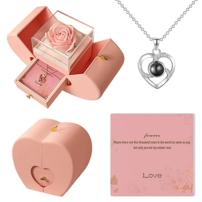 Preserved Real Red Rose With Hollow Clavicle Necklace - ''TO MY LOVE'',Jewelry Boxes with Necklace For Girlfriend/Wife/Mom Gifts - CLICK TIK