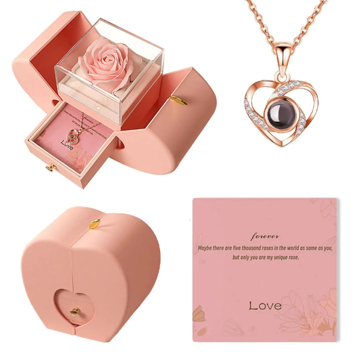 Preserved Real Red Rose With Hollow Clavicle Necklace - ''TO MY LOVE'',Jewelry Boxes with Necklace For Girlfriend/Wife/Mom Gifts - CLICK TIK