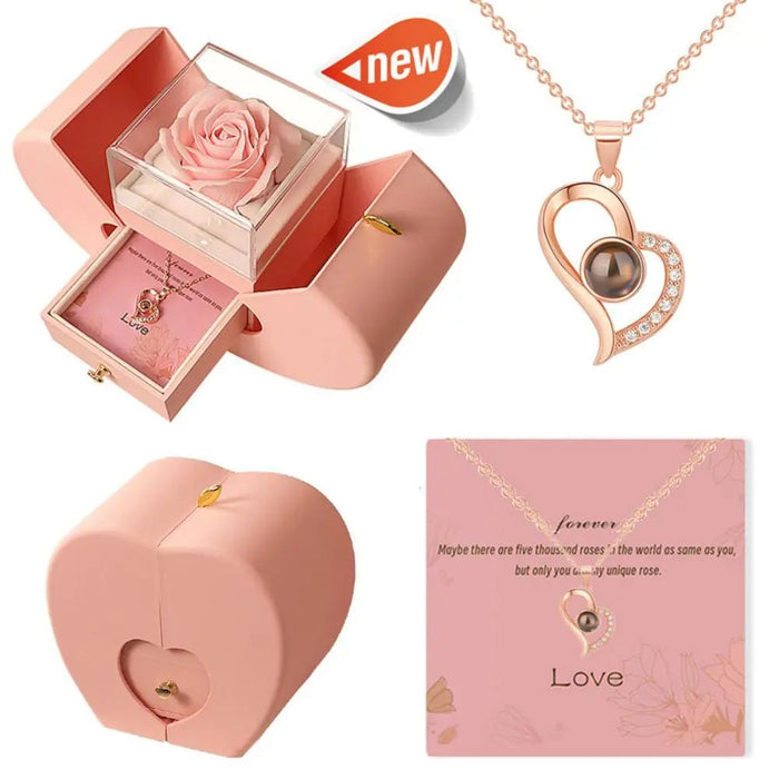 Preserved Real Red Rose With Hollow Clavicle Necklace - ''TO MY LOVE'',Jewelry Boxes with Necklace For Girlfriend/Wife/Mom Gifts - CLICK TIK