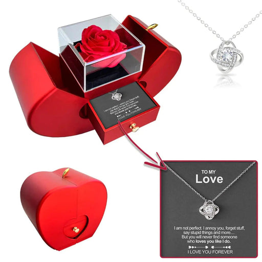 Preserved Real Red Rose With Hollow Clavicle Necklace - ''TO MY LOVE'',Jewelry Boxes with Necklace For Girlfriend/Wife/Mom Gifts - CLICK TIK