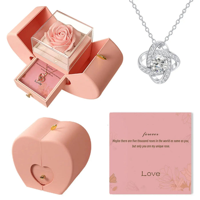 Preserved Real Red Rose With Hollow Clavicle Necklace - ''TO MY LOVE'',Jewelry Boxes with Necklace For Girlfriend/Wife/Mom Gifts - CLICK TIK