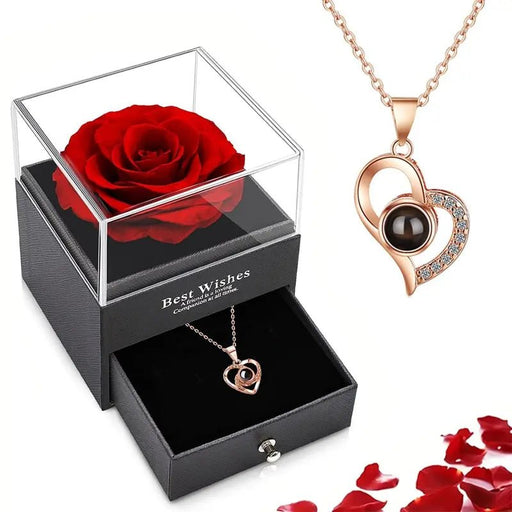 Projection necklace set with rose gift box I love you heart - shaped pendant jewelry Y2K - CLICK TIK