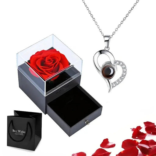 Projection necklace set with rose gift box I love you heart - shaped pendant jewelry Y2K - CLICK TIK