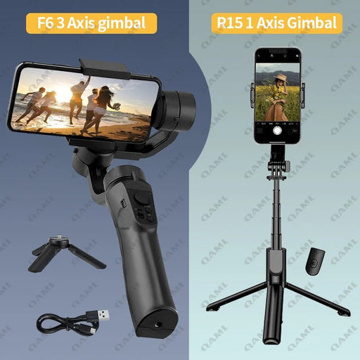 QAML Gimbal Stabiliser F6 3 - Axis/R15 Single - Axis Mobile Gimbal for Xiaomi iPhone 14 Pro Max YouTube TikTok Vlog Video Recording - CLICK TIK