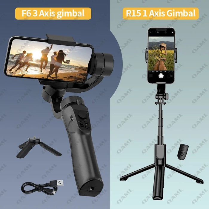 QAML Gimbal Stabiliser F6 3 - Axis/R15 Single - Axis Mobile Gimbal for Xiaomi iPhone 14 Pro Max YouTube TikTok Vlog Video Recording - CLICK TIK