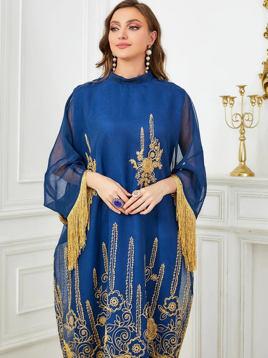 Ramadan Middle East Islamic Muslim Luxury Fashion Robe Women's Wear European and American Bat Sleeves Tassel Spliced Abaya Dress - CLICK TIK