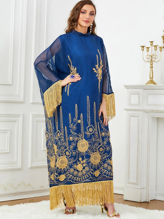 Ramadan Middle East Islamic Muslim Luxury Fashion Robe Women's Wear European and American Bat Sleeves Tassel Spliced Abaya Dress - CLICK TIK