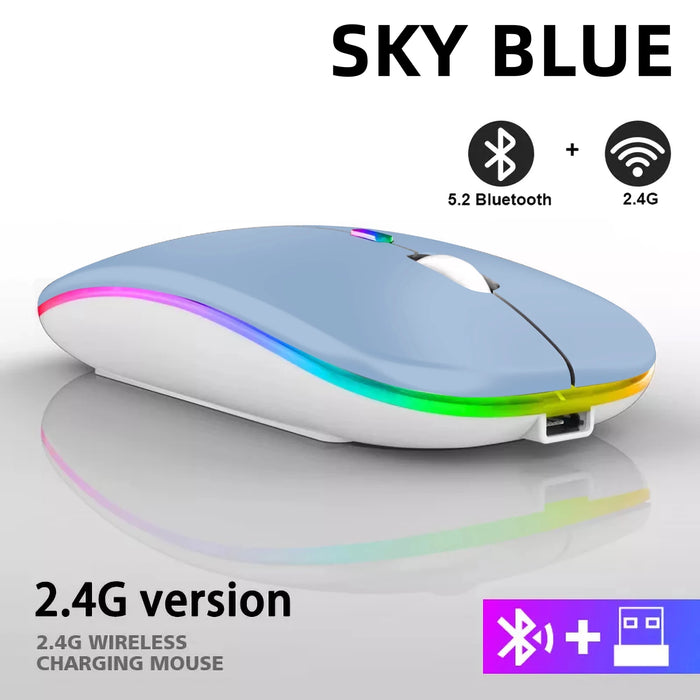 Rechargeable Bluetooth Wireless Mouse with 2.4GHz USB RGB 1600DPI Mouse for Computer Laptop Tablet PC Macbook Gaming Mouse Gamer - CLICK TIK