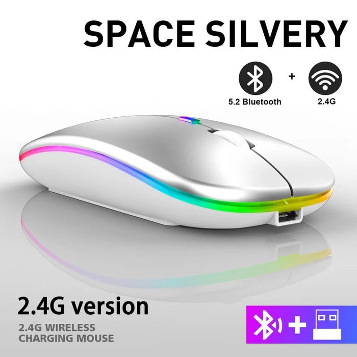 Rechargeable Bluetooth Wireless Mouse with 2.4GHz USB RGB 1600DPI Mouse for Computer Laptop Tablet PC Macbook Gaming Mouse Gamer - CLICK TIK