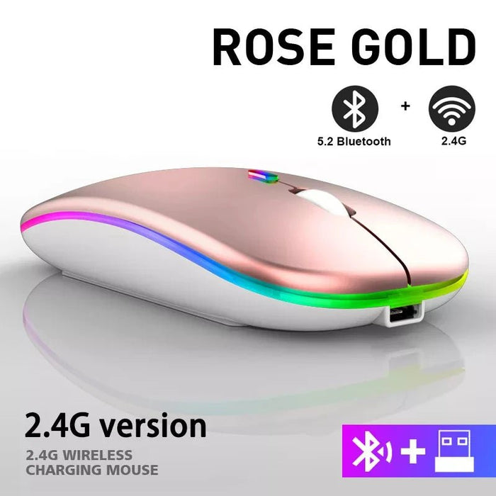 Rechargeable Bluetooth Wireless Mouse with 2.4GHz USB RGB 1600DPI Mouse for Computer Laptop Tablet PC Macbook Gaming Mouse Gamer - CLICK TIK