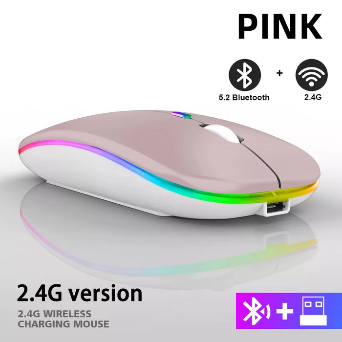Rechargeable Bluetooth Wireless Mouse with 2.4GHz USB RGB 1600DPI Mouse for Computer Laptop Tablet PC Macbook Gaming Mouse Gamer - CLICK TIK