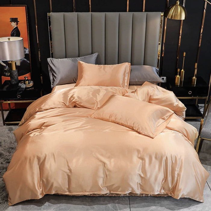 Satin Silk Bedding Set 3: Duvet Cover + Pillowcases Quilt Cover + Double Pillowcase - CLICK TIK