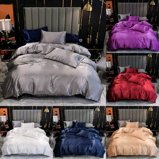 Satin Silk Bedding Set 3: Duvet Cover + Pillowcases Quilt Cover + Double Pillowcase - CLICK TIK