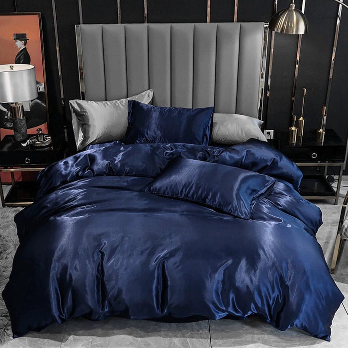 Satin Silk Bedding Set 3: Duvet Cover + Pillowcases Quilt Cover + Double Pillowcase - CLICK TIK