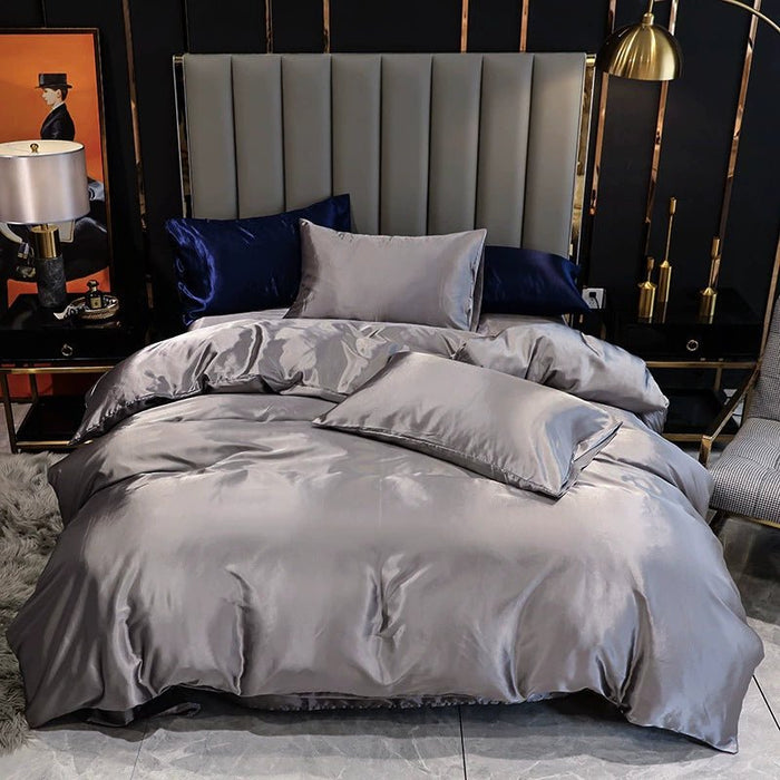 Satin Silk Bedding Set 3: Duvet Cover + Pillowcases Quilt Cover + Double Pillowcase - CLICK TIK