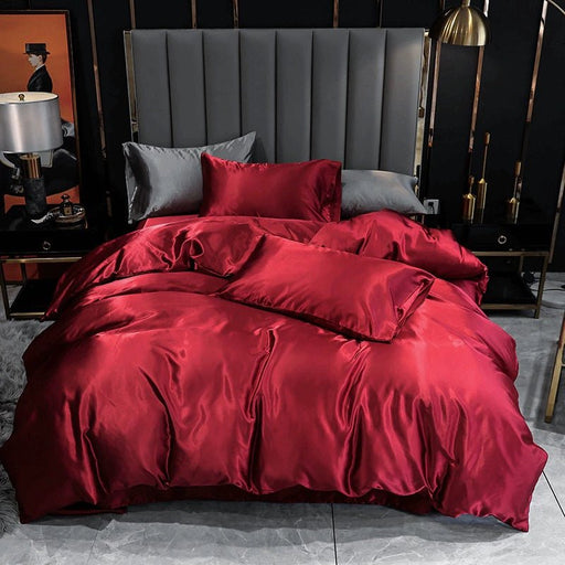 Satin Silk Bedding Set 3: Duvet Cover + Pillowcases Quilt Cover + Double Pillowcase - CLICK TIK