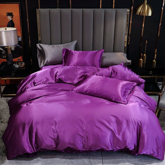 Satin Silk Bedding Set 3: Duvet Cover + Pillowcases Quilt Cover + Double Pillowcase - CLICK TIK