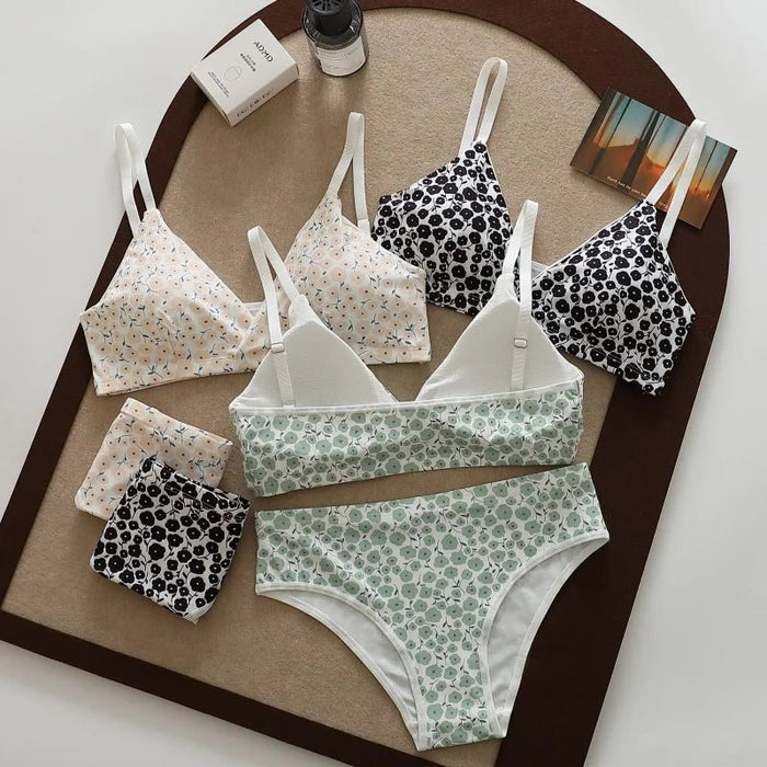 Seamless Bra Set Women Low Waist Panties Floral Bralette Sexy Lingerie Set Gilrls Vneck Brassiere Female Sport Underwear Set - CLICK TIK