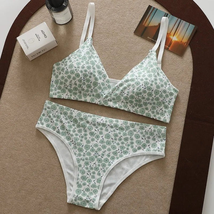 Seamless Bra Set Women Low Waist Panties Floral Bralette Sexy Lingerie Set Gilrls Vneck Brassiere Female Sport Underwear Set - CLICK TIK