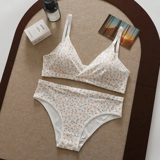 Seamless Bra Set Women Low Waist Panties Floral Bralette Sexy Lingerie Set Gilrls Vneck Brassiere Female Sport Underwear Set - CLICK TIK
