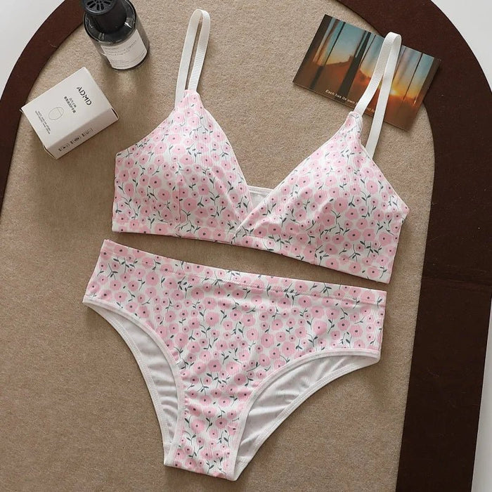 Seamless Bra Set Women Low Waist Panties Floral Bralette Sexy Lingerie Set Gilrls Vneck Brassiere Female Sport Underwear Set - CLICK TIK