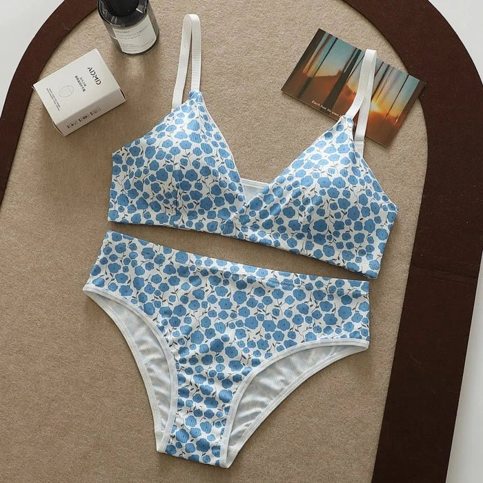 Seamless Bra Set Women Low Waist Panties Floral Bralette Sexy Lingerie Set Gilrls Vneck Brassiere Female Sport Underwear Set - CLICK TIK