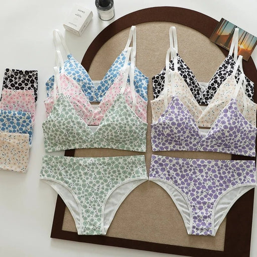 Seamless Bra Set Women Low Waist Panties Floral Bralette Sexy Lingerie Set Gilrls Vneck Brassiere Female Sport Underwear Set - CLICK TIK