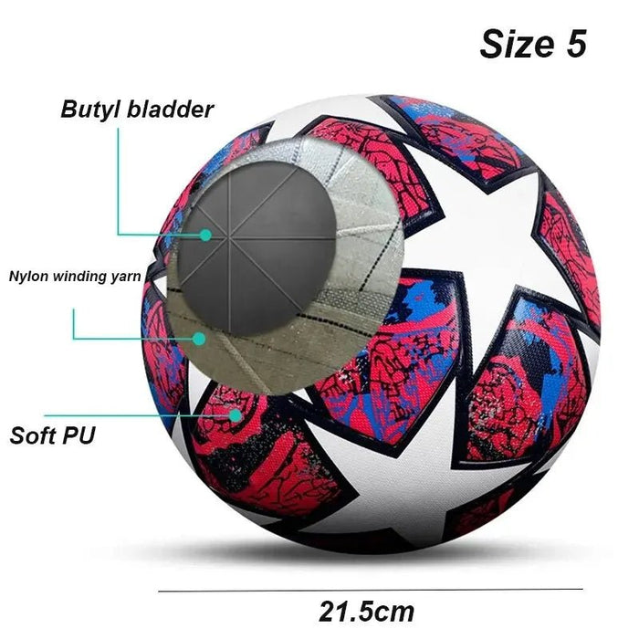 Soccer Ball Official Size 5 Three Layer Wear Rsistant Durable Soft PU Leather Seamless Football Team Match Group Train Game Play - CLICK TIK